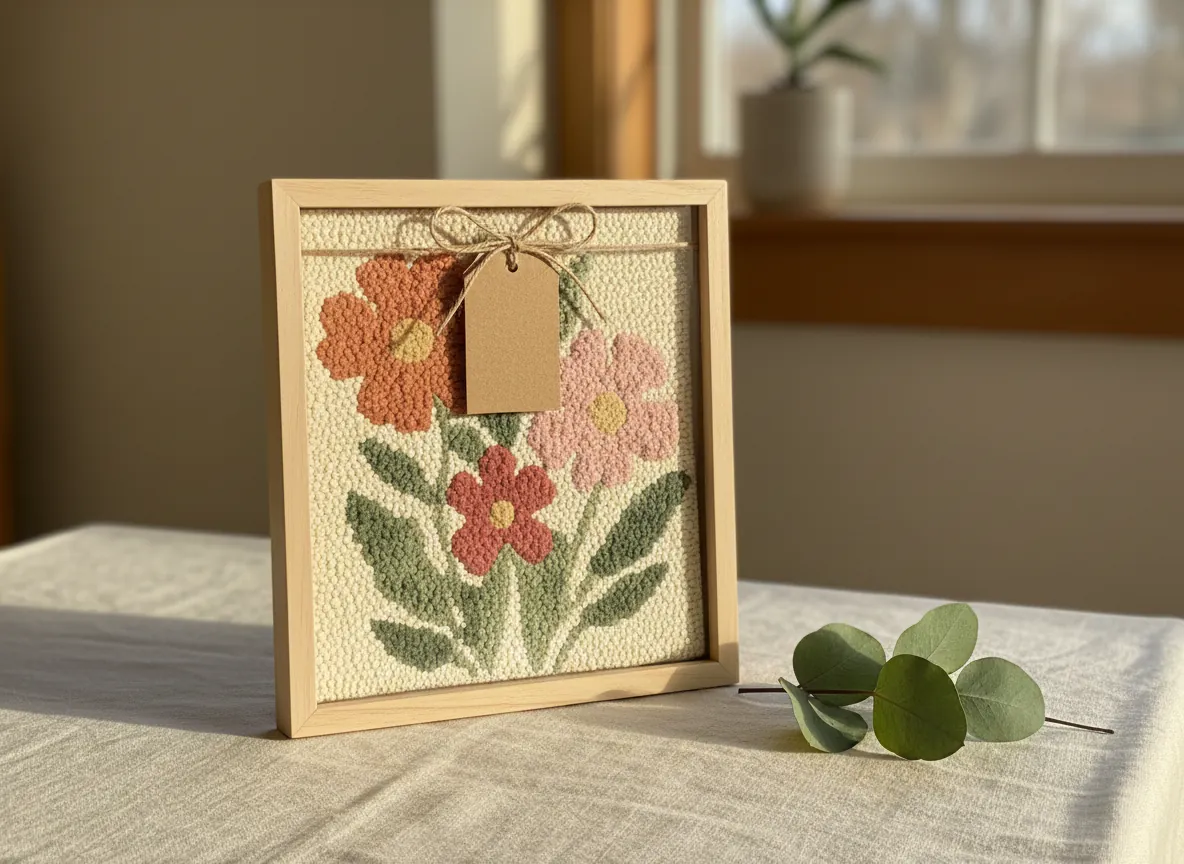 Framed paper pulp floral art given as a gift